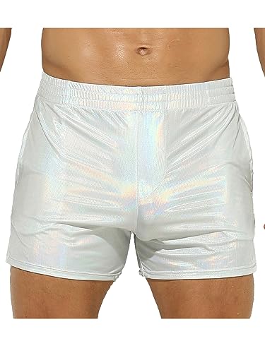 Freebily Herren Metallic Shorts Glanz Lederoptik Boxershorts Trunks Lockere Strand Badeshorts Sport Gym Jogger Kurze Hose Hotpants A_Silber XL von Freebily