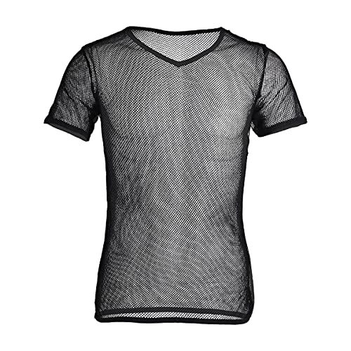 Freebily Herren Netzhemd Männer Hemd Tansparent Mesh Shirt Unterhemd Wetlook Top Muskelshirts Slim Fit T-Shirt Clubwear Underwear Schwarz XXXL von Freebily