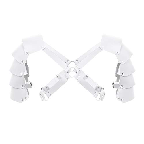 Freebily Herren Punk Leder Body Brust Harness Gürtel verstellbare Schulterpanzer Schulter Rüstung Körper Brustgeschirr Bandage Kostüm mit Schnallen Weiß B One Size von Freebily