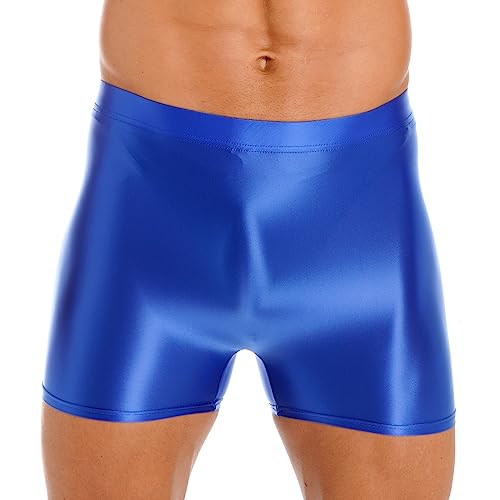 Freebily Herren Sexy Glatt Nylon Slip Unterwäsche Shorts Kurze Leggings Strumpfhosen Shiny Unterhose Höschen für Sport Schwimm Blau L von Freebily