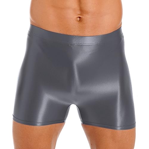 Freebily Herren Sexy Glatt Nylon Slip Unterwäsche Shorts Kurze Leggings Strumpfhosen Shiny Unterhose Höschen für Sport Schwimm Grau L von Freebily