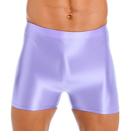 Freebily Herren Sexy Glatt Nylon Slip Unterwäsche Shorts Kurze Leggings Strumpfhosen Shiny Unterhose Höschen für Sport Schwimm Violett L von Freebily