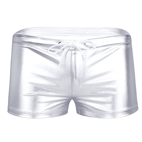 Freebily Herren Shorts Glänzend Metallic Pants Hipster Männer Boxershorts Lackleder Unterhose Badehose Bikini Slips Unterwäsche Silber L von Freebily