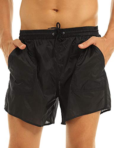 Freebily Herren Shorts Transparent Badehose Badeshorts mit Mesh-Slips Schnelltrocknend Schwimmhose Sommer Strand Casual Kurz Hose Schwarz 3XL von Freebily