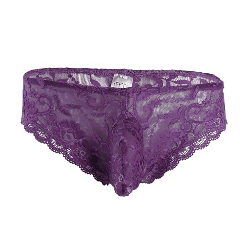 Freebily Herren Sissy Spitze String Bulge/Ouvert Slip Unterhose Briefs Erotische Unterwäsche Sissy Dessous Lingerie M-XXL Violett M von Freebily