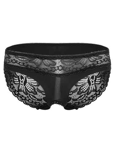 Freebily Herren Slip Mit Offenem Schritt Durchsichtige Spitze Unterhose Sissy Unterwäsche Briefs Schlüpfer Schwarz XL von Freebily