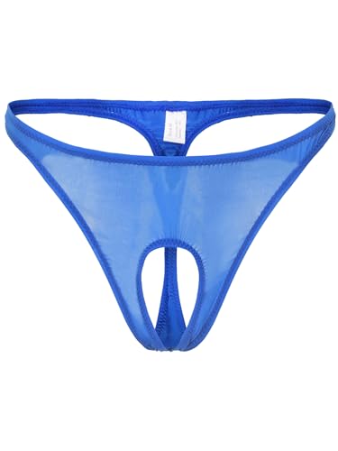 Freebily Herren String Ouvert Unterwäsche Sexy Ultra Dünn Transparent Slip Briefs Mit Penis-Öffnung Sissy Dessous Reizwäsche Blau_B XXL von Freebily