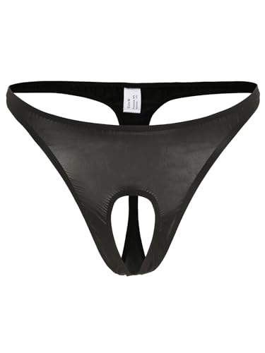 Freebily Herren String Ouvert Unterwäsche Sexy Ultra Dünn Transparent Slip Briefs Mit Penis-Öffnung Sissy Dessous Reizwäsche Schwarz_B 3XL von Freebily