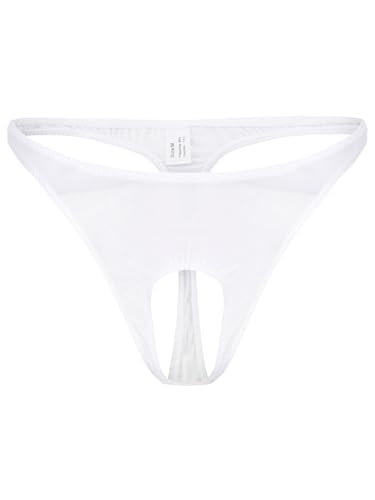 Freebily Herren String Ouvert Unterwäsche Sexy Ultra Dünn Transparent Slip Briefs Mit Penis-Öffnung Sissy Dessous Reizwäsche Weiß_B XXL von Freebily