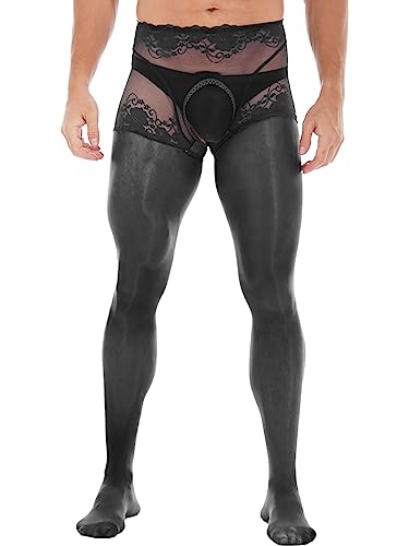 Freebily Herren Transparent Strumpfhose Ouvert Sexy Sissy Dessous Unterwäsche Spitzenstrumpfhose Strümpfe Pantyhose A_Schwarz XL von Freebily