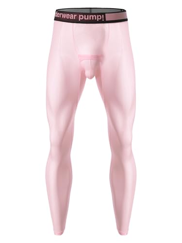 Freebily Herren Transparente Öl Glanz Leggings Mit Bulge Pouch Männer Sport Unterwäsche Unterteile Training Fitness Tights Rosa XL von Freebily