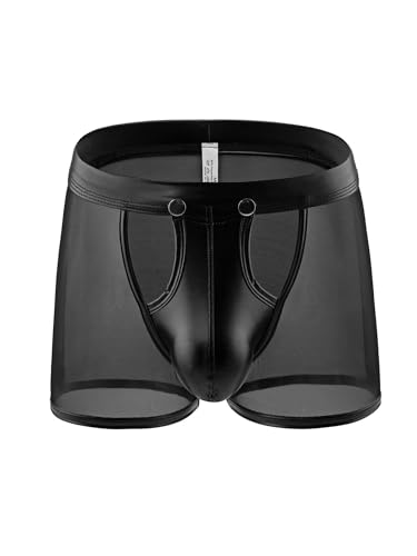 Freebily Herren Wetlook Boxershorts Leder Netz Shorts Bulge Beutel Slips Jockstrap Männer Lackleder Boxer Briefs Unterhose Erotik Dessous Schwarz C M von Freebily