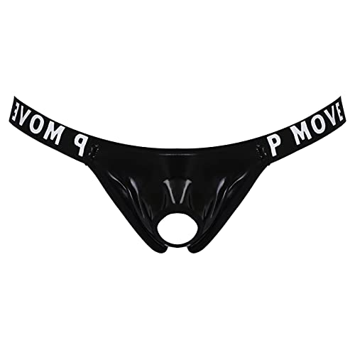 Freebily Herren Wetlook Jockstrap Ouvert String Tanga mit Penisring Erotische Unterwäsche Lackleder Unterhose Sexy Bikini Slips Schwarz_B XL von Freebily