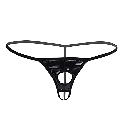 Freebily Herren Wetlook Jockstrap Ouvert String Tanga mit Penisring Erotische Unterwäsche Lackleder Unterhose Sexy Bikini Slips Schwarz_H L von Freebily