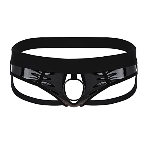 Freebily Herren Wetlook Jockstrap Ouvert String Tanga mit Penisring Erotische Unterwäsche Lackleder Unterhose Sexy Bikini Slips Schwarz M von Freebily