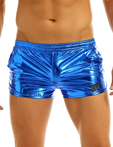 Freebily Herren Wetlook Shorts Metallic Boxershorts Hotpants Männer Glänzend Badeshorts Unterwäsche Unterhose Clubwear Blau B M von Freebily