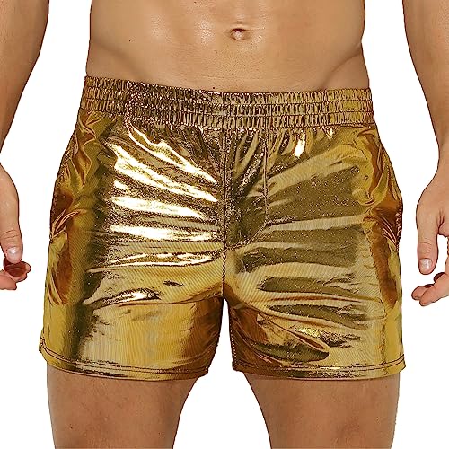 Freebily Herren Wetlook Shorts Metallic Boxershorts Hotpants Männer Glänzend Badeshorts Unterwäsche Unterhose Clubwear Gold D L von Freebily