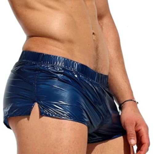 Freebily Herren Wetlook Shorts Metallic Boxershorts Hotpants Männer Glänzend Badeshorts Unterwäsche Unterhose Clubwear Marineblau E M von Freebily