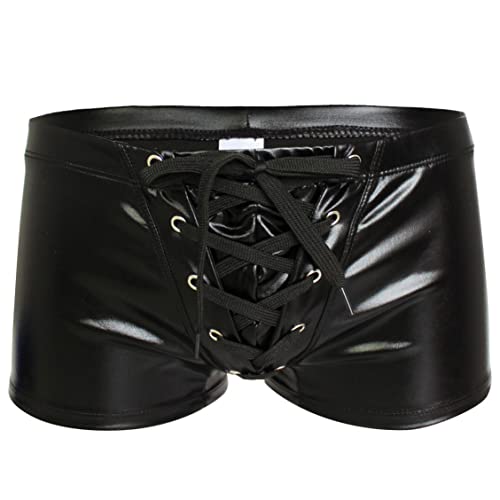 Freebily Herren Wetlook Shorts Metallic Boxershorts Hotpants Männer Glänzend Badeshorts Unterwäsche Unterhose Clubwear Schwarz XL von Freebily