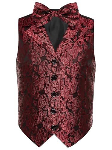 Freebily Jungen Anzug Festlich Anzugweste Paisley Jacquard Weste Fliege 2er Gentlemen Outfit Kinder Baby Burgundy 134-140 von Freebily