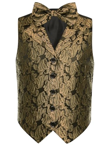 Freebily Jungen Anzug Festlich Anzugweste Paisley Jacquard Weste Fliege 2er Gentlemen Outfit Kinder Baby Gold 110-116 von Freebily