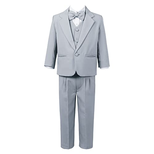 Freebily Jungen Anzug Set Kinder Baby Gentleman Hemd Weste Hose und Fliege Set Hochzeit Festlich Anzüge Festival Bekleidung Grau_A 146-152/11-12 Jahre von Freebily