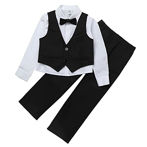 Freebily Jungen Anzug Set Kinder Baby Gentleman Hemd Weste Hose und Fliege Set Hochzeit Festlich Anzüge Festival Bekleidung Schwarz_B 134-140/9-10 Jahre von Freebily