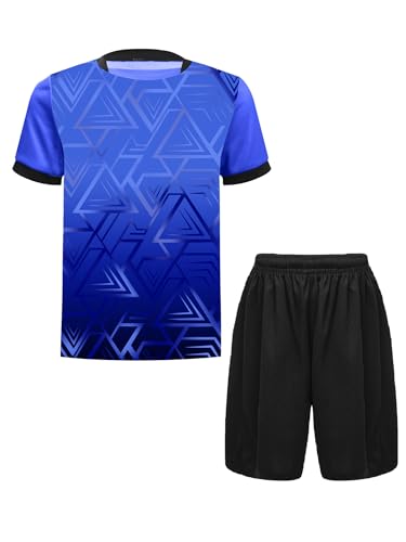 Freebily Jungen Fußball Trikot Trainingsanzug Kurzarm T-Shirt Shorts Set Sport Outfit Fußball Basketball Ausbildung Wettbewerb Soccer Uniform Marineblau 158-164 von Freebily