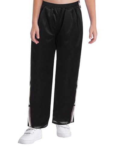 Freebily Jungen Mädchen Jogginghose Mit Seitlicher Knopfleiste Zu öffnen Kinder Training Sweathose Split Basketball Hose Schwarz 146-152 von Freebily
