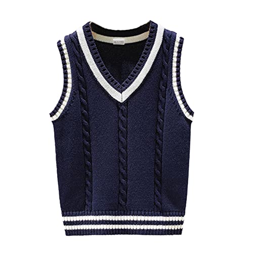 Freebily Jungen Mädchen Pullunder Ärmellos Klassische V-Ausschnitt Strickweste Gestrickte Pullover Weste für Frühling Herbst Winter B_Marineblau 146-152/11-12 Jahre von Freebily