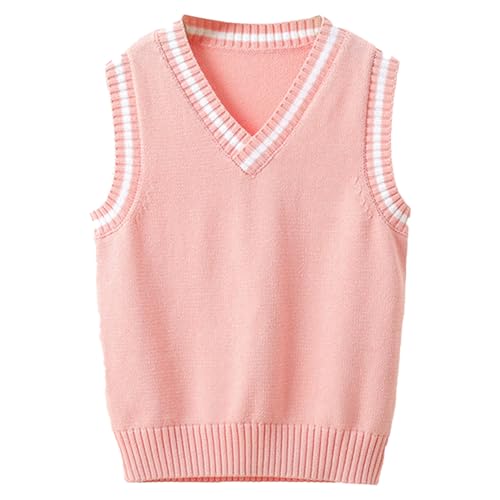 Freebily Jungen Mädchen Pullunder Ärmellos Klassische V-Ausschnitt Strickweste Gestrickte Pullover Weste für Frühling Herbst Winter C_Rosa 134-140/9-10 Jahre von Freebily