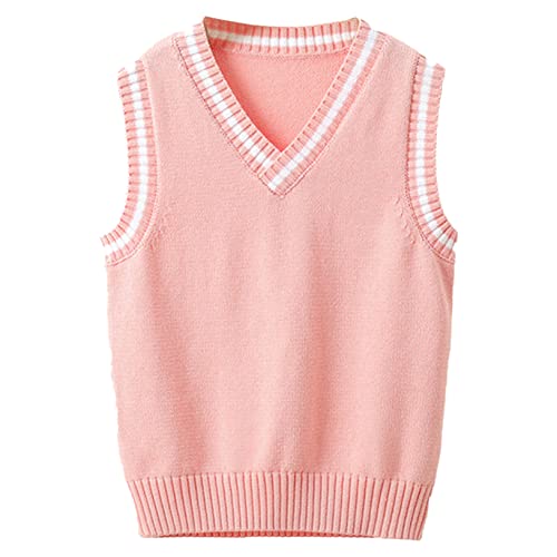 Freebily Jungen Mädchen Pullunder Ärmellos Klassische V-Ausschnitt Strickweste Gestrickte Pullover Weste für Frühling Herbst Winter C_Rosa 146-152/11-12 Jahre von Freebily