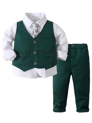 Freebily Kinder Baby Jungen Anzug Gentleman Set Weste Hemd Anzughose Und Krawatte Fliege Festlich Hochzeit Taufbekleidung A_Grün 110-116 von Freebily