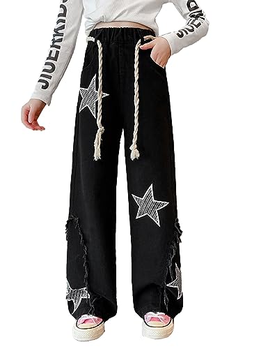 Freebily Kinder Baby Mädchen Jeans Mode Zerrissen Jeanshose Loose Denim Freizeithose Baggy Hose Hohe Taille Hip Hop Streetwear Pants Neu_A_Schwarz 146-152 von Freebily