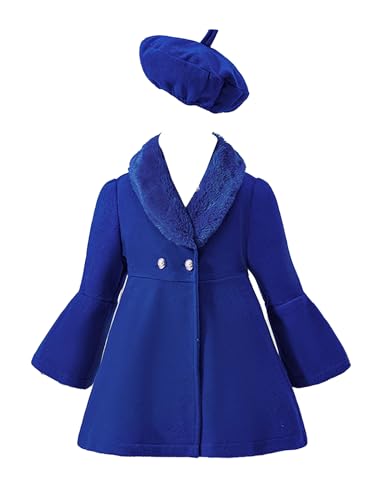 Freebily Kinder Baby Mädchen Mantel Klassische Wollmantel Kunstfell-Kragen Jacke Mit/Ohne Baskenmütze Set Warme Winter Herbst Kleidung Königsblau 104-110 von Freebily