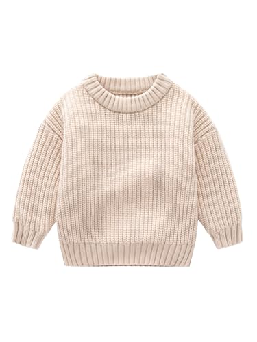 Freebily Kinder Baby Strickpullover Mädchen Jungen Gestrickter Pullover Top Kleinkind Baby Winter Herbst Knitted Sweater Shirt Champagne_A 122-128 von Freebily