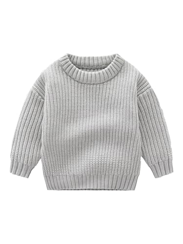 Freebily Kinder Baby Strickpullover Mädchen Jungen Gestrickter Pullover Top Kleinkind Baby Winter Herbst Knitted Sweater Shirt Grau_A 50-62 von Freebily