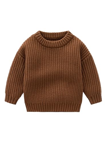 Freebily Kinder Baby Strickpullover Mädchen Jungen Gestrickter Pullover Top Kleinkind Baby Winter Herbst Knitted Sweater Shirt Kaffee_A 110-116 von Freebily