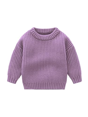 Freebily Kinder Baby Strickpullover Mädchen Jungen Gestrickter Pullover Top Kleinkind Baby Winter Herbst Knitted Sweater Shirt Violett_A 50-62 von Freebily