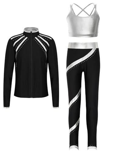Freebily Kinder Eiskunstlauf Anzug Mädchen Sportanzug Glänzende Sport BH Mit Leggings Und Sweatjacke 3er Gymnastik Training Kleidung Silber 146-152 Freebily Kinder Eiskunstlauf Anzug Mädchen Sportanzug Glänzende Sport BH Mit Leggings Und Sweatjacke 3er Gymnastik Training Kleidung Silber 146-152 von Freebily