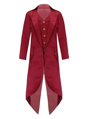 Freebily Kinder Gehrock Mittelalterlicher Steampunk Vintage Frack Anzug Mantel Smoking Jacke Festlich Party Blazer Jacke Rot_B 122-128/7-8 Jahre von Freebily