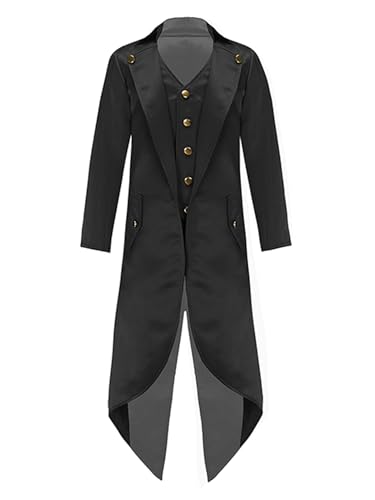 Freebily Kinder Gehrock Mittelalterlicher Steampunk Vintage Frack Anzug Mantel Smoking Jacke Festlich Party Blazer Jacke Schwarz_B 158-164/13-14 Jahre von Freebily
