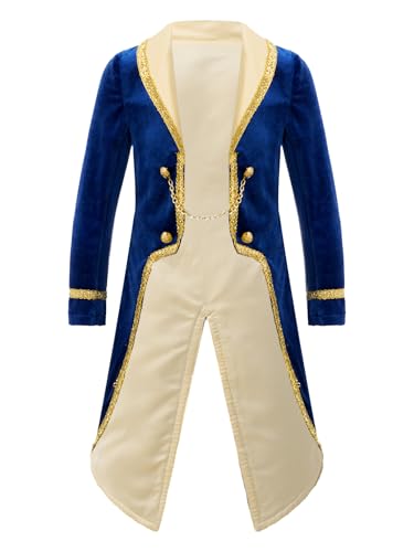 Freebily Kinder Jungen Frack Retro Elegant Samt Smoking Anzug Mantel Kinder Mittelalterliches Kleidung Für Halloween Weihnachten Party Königsblau 146-152/11-12 Jahre von Freebily