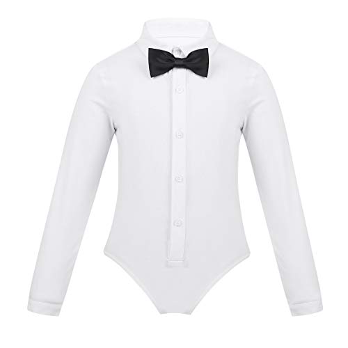 Freebily Kinder Jungen Hemdbody Langarm Baumwolle Bodysuit Smoking Strampler Latin Dancewear Gentleman Kostüm Tanz Anzug Body Hemd Weiss 140/10 Jahre von Freebily