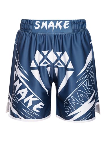 Freebily Kinder Jungen MMA Box Shorts Muay Thai Kickboxen Kurze Hose Trainingshose zum K1 Boxen Käfigkämpfen Lauf- Kampfkunst Kampfsport Marineblau&Snake 158-164 von Freebily