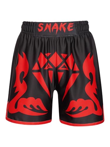 Freebily Kinder Jungen MMA Box Shorts Muay Thai Kickboxen Kurze Hose Trainingshose zum K1 Boxen Käfigkämpfen Lauf- Kampfkunst Kampfsport Schwarz&Rot-Flamme 158-164 von Freebily