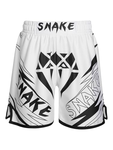 Freebily Kinder Jungen MMA Box Shorts Muay Thai Kickboxen Kurze Hose Trainingshose zum K1 Boxen Käfigkämpfen Lauf- Kampfkunst Kampfsport Weiß&Snake 158-164 von Freebily