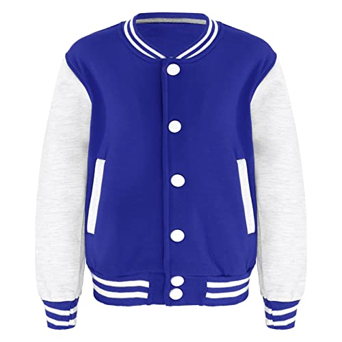 Freebily Kinder Jungen Mädchen Übergangsjacke Mode Vintage College-Stil Jacke Baseball Sportjacke mit Druckknöpfe Casual Streetwear Königsblau B 110-116/5-6 Jahre von Freebily