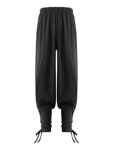 Freebily Kinder Jungen Mittelalter Hose Piratenhose Vintage Renaissance Halloween Karneval Kostüm Knöchel Gebänderte Hosen Sport Freizeithose A_Schwarz 140-152 von Freebily