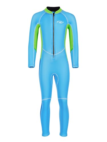 Freebily Kinder Jungen Neoprenanzug 2.5 Mm Lang Mit Vorn-Reißverschluss Neopren Thermal Bademode Zum Schnorcheln Surfen Hellblau 110-116 von Freebily